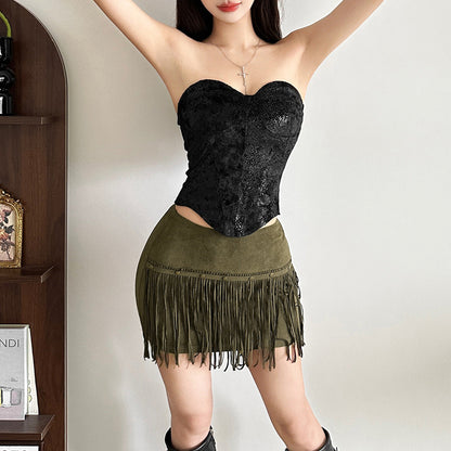 Tassels solid A line mini skirt  | Festival Outfits Women