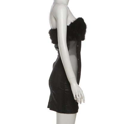 Fluffy mesh patchwork tube mini dress  | Festival Outfits Women