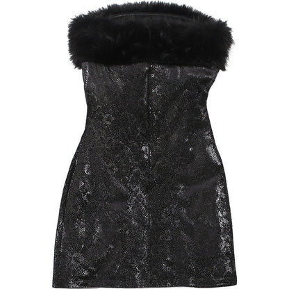 Fluffy mesh patchwork tube mini dress  | Festival Outfits Women