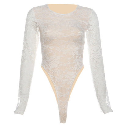 Long sleeve crewneck lace bodysuit  | Festival Outfits Women