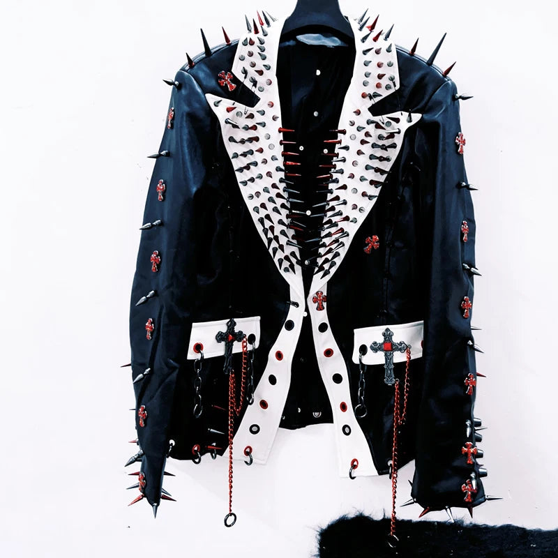 Long sleeve rivet PU leather turnover collar coat top  | Festival Outfits Women