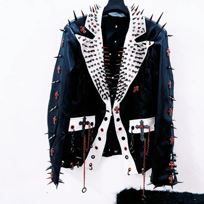Long sleeve rivet PU leather turnover collar coat top  | Festival Outfits Women