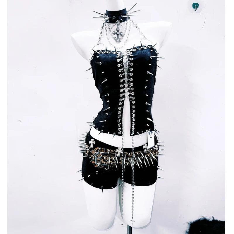 Halter PU leather rivet leopard print top  | Festival Outfits Women  | Cheetah Print Top
