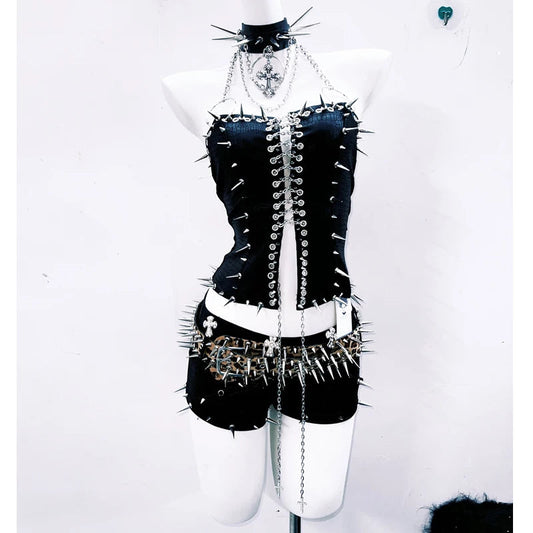 Halter PU leather rivet leopard print top  | Festival Outfits Women  | Cheetah Print Top