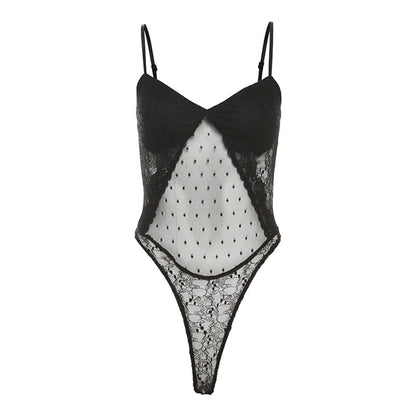 V neck lace backless cami bodysuit  | Festival Outfits Women