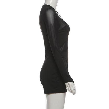 Hollow out long sleeve mesh gloves romper  | Festival Outfits Women