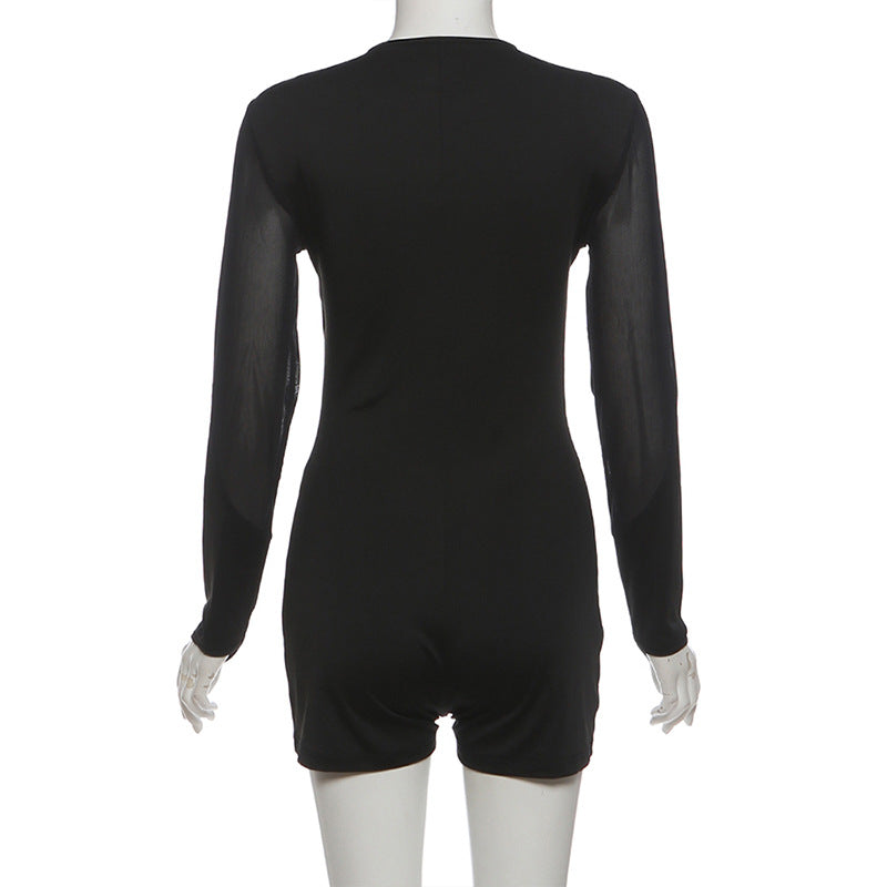 Hollow out long sleeve mesh gloves romper  | Festival Outfits Women