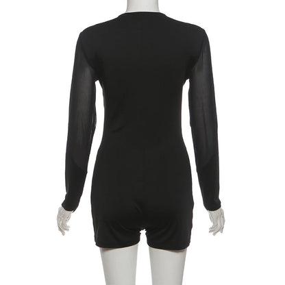 Hollow out long sleeve mesh gloves romper  | Festival Outfits Women