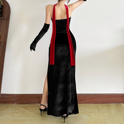 Slit flower applique backless tube maxi dress  | Festival Outfits Women