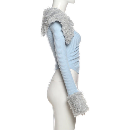 Ruched long sleeve fluffy v neck top  | Festival Outfits Women