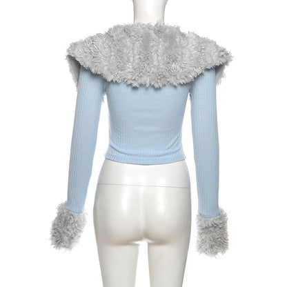 Ruched long sleeve fluffy v neck top  | Festival Outfits Women