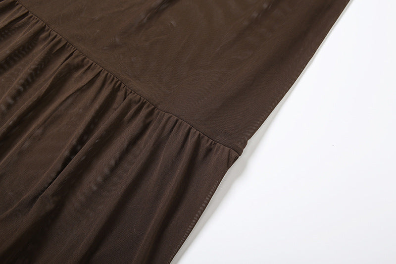 Sheer mesh ruched solid maxi skirt  | Festival Outfits Women