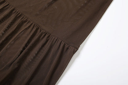 Sheer mesh ruched solid maxi skirt  | Festival Outfits Women