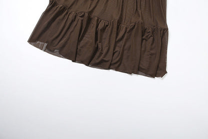 Sheer mesh ruched solid maxi skirt  | Festival Outfits Women