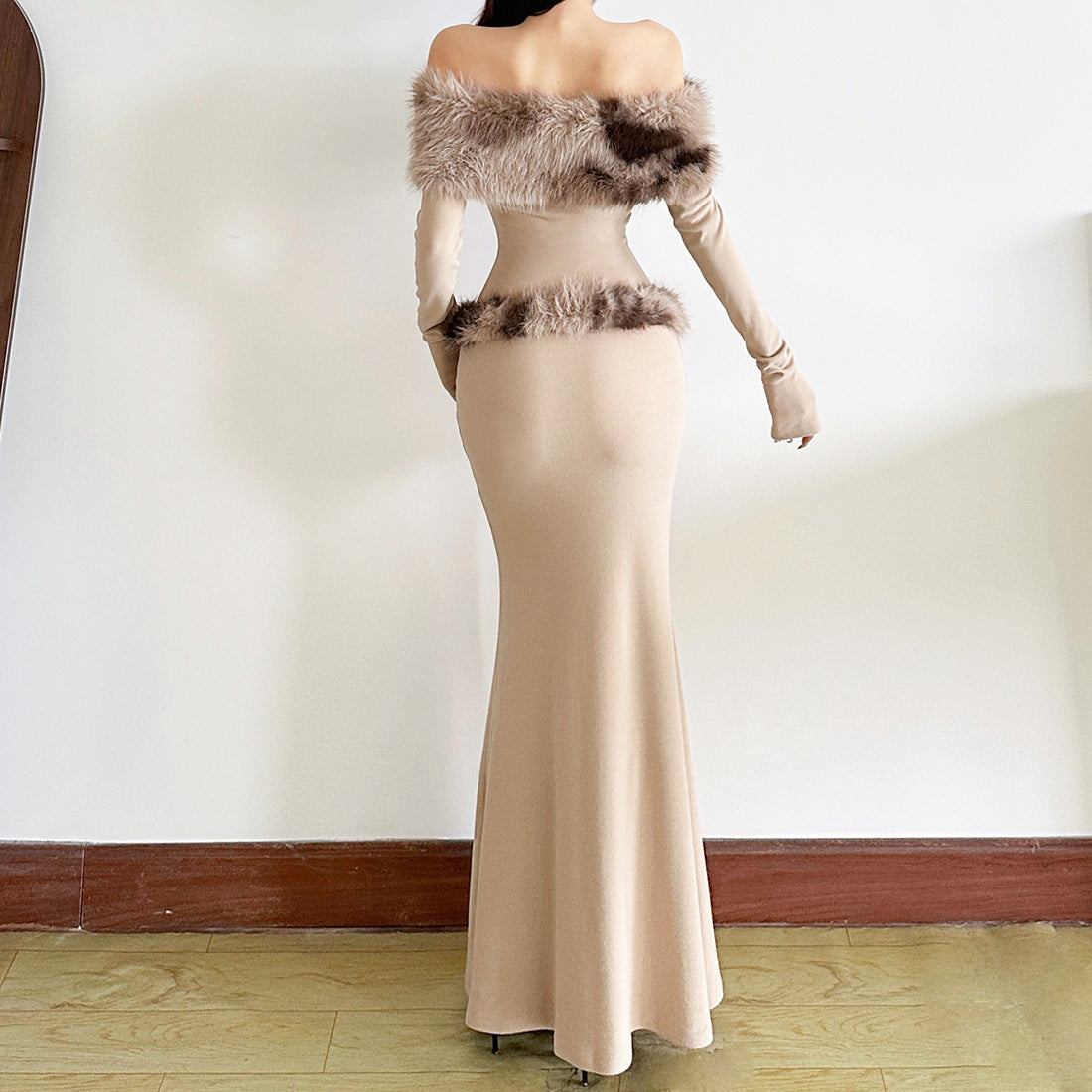 Long sleeve off shoulder fluffy maxi dress  | Festival Outfits Women
