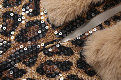 Leopard print glitter zip-up fluffy tube top  | Festival Outfits Women  | Cheetah Print Top