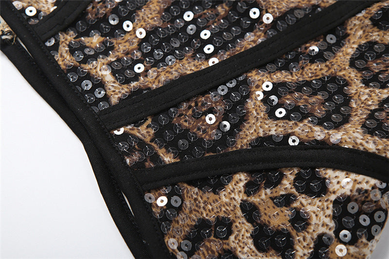 Leopard print glitter zip-up fluffy tube top  | Festival Outfits Women  | Cheetah Print Top