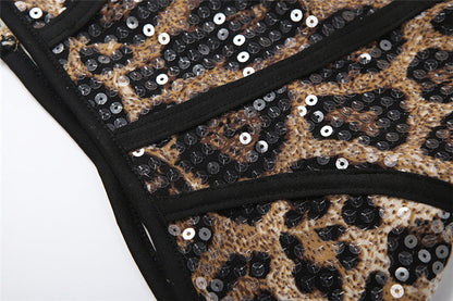 Leopard print glitter zip-up fluffy tube top  | Festival Outfits Women  | Cheetah Print Top