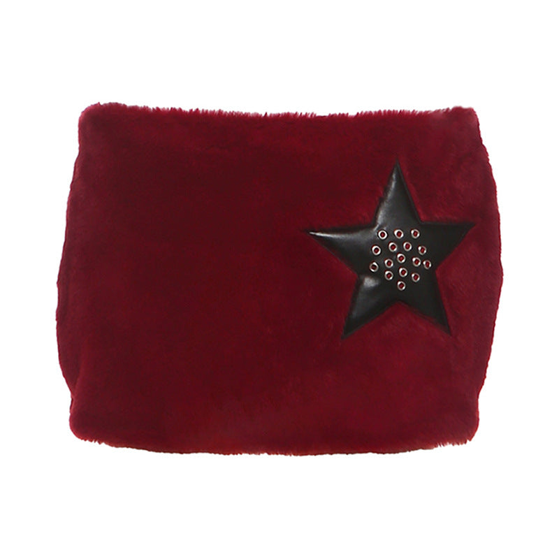Fluffy zip-up five-pointed star pattern mini skirt  | Festival Outfits Women