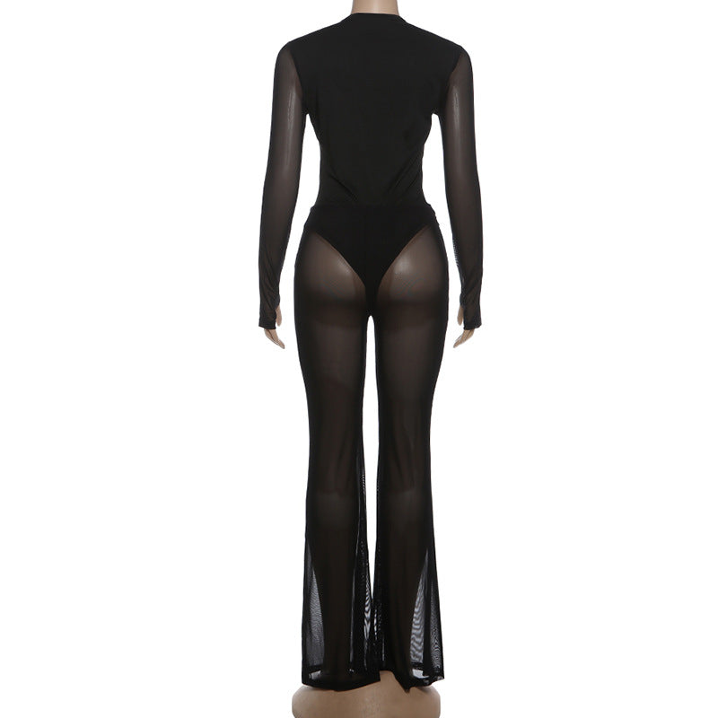 Gloves long sleeve deep v neck mesh pant set  | Festival Outfits Women