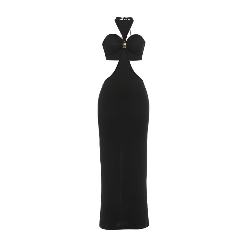 Halter slit solid backless slit maxi dress  | Festival Outfits Women