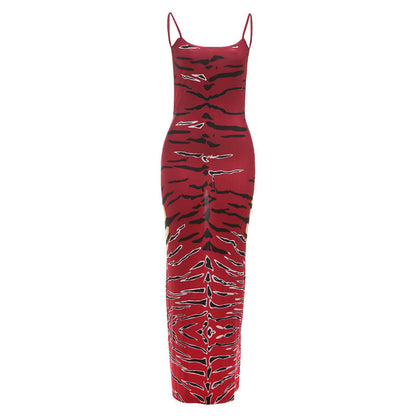 U neck slit print backless cami maxi dress  | Festival Outfits Women