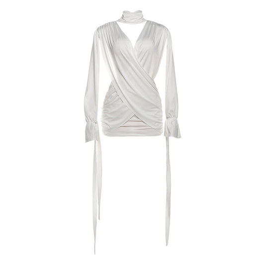 Hollow out v neck ruched long sleeve cut out mini dress  | Festival Outfits Women