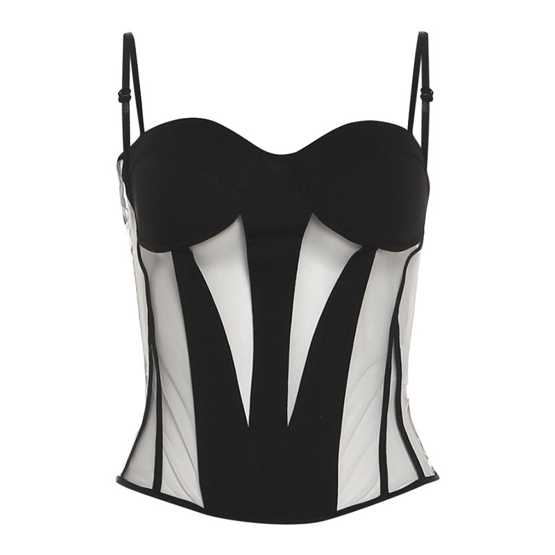 Mesh patchwork lace up backless cami top  | Festival Outfits Women