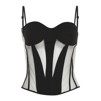 Mesh patchwork lace up backless cami top  | Festival Outfits Women