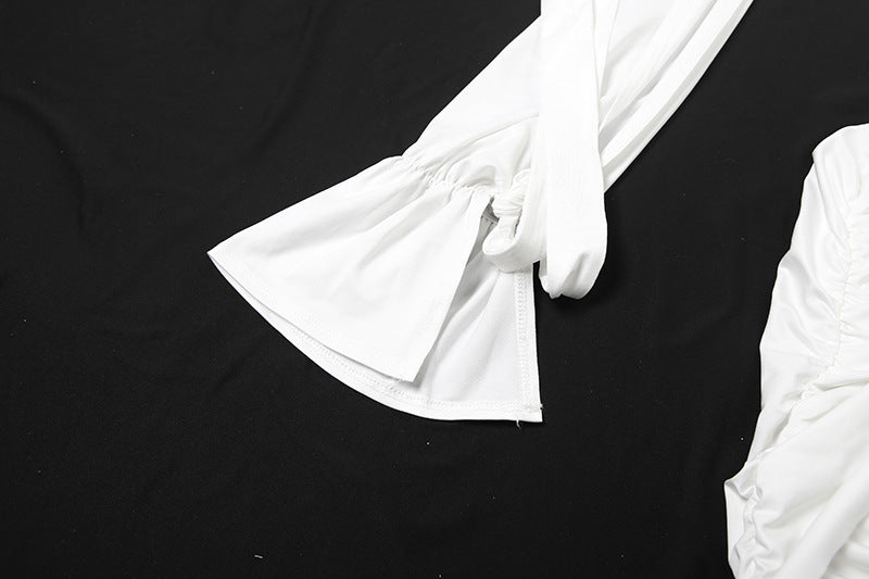 Hollow out v neck ruched long sleeve cut out mini dress  | Festival Outfits Women
