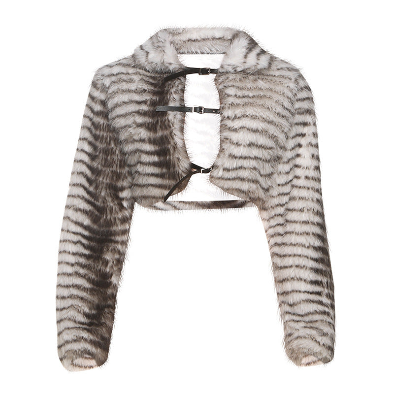 Fluffy long sleeve buckle turnover collar top  | Festival Outfits Women