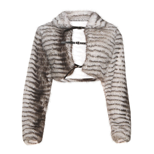 Fluffy long sleeve buckle turnover collar top  | Festival Outfits Women