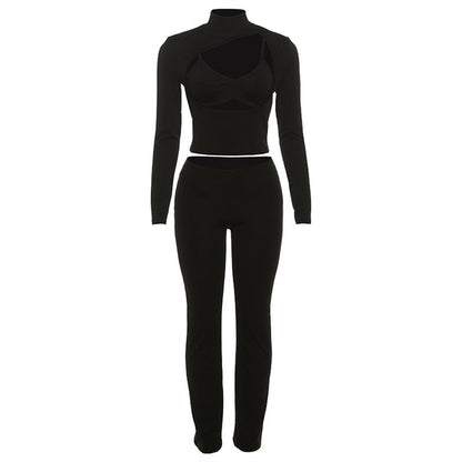 Long sleeve hollow out medium rise 3 piece pant set  | Festival Outfits Women