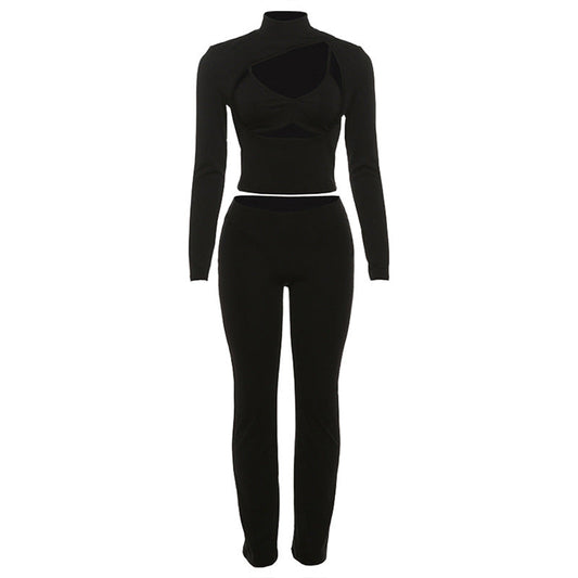 Long sleeve hollow out medium rise 3 piece pant set  | Festival Outfits Women