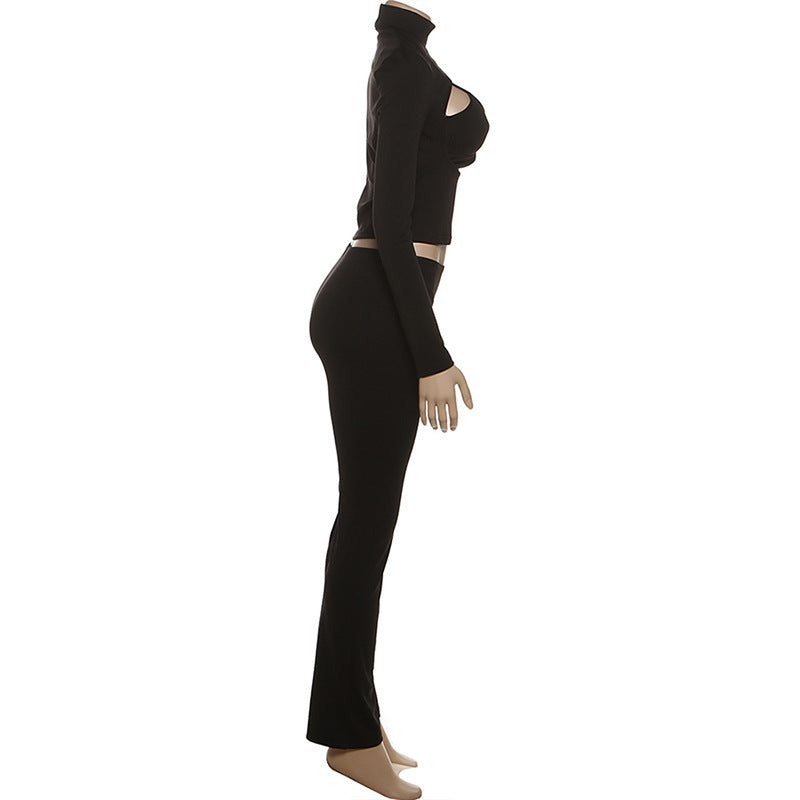 Long sleeve hollow out medium rise 3 piece pant set  | Festival Outfits Women