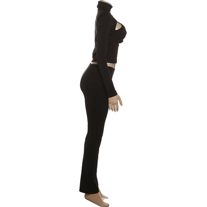 Long sleeve hollow out medium rise 3 piece pant set  | Festival Outfits Women