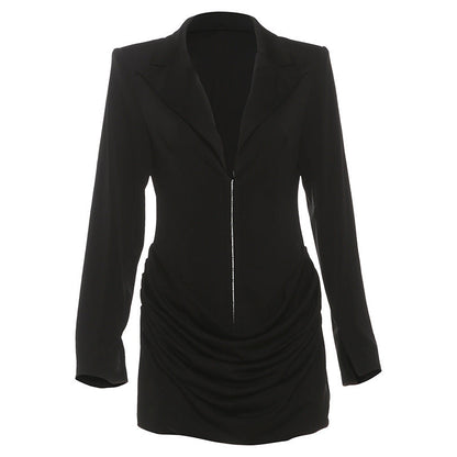 Long sleeve ruched deep v neck solid mini dress  | Festival Outfits Women