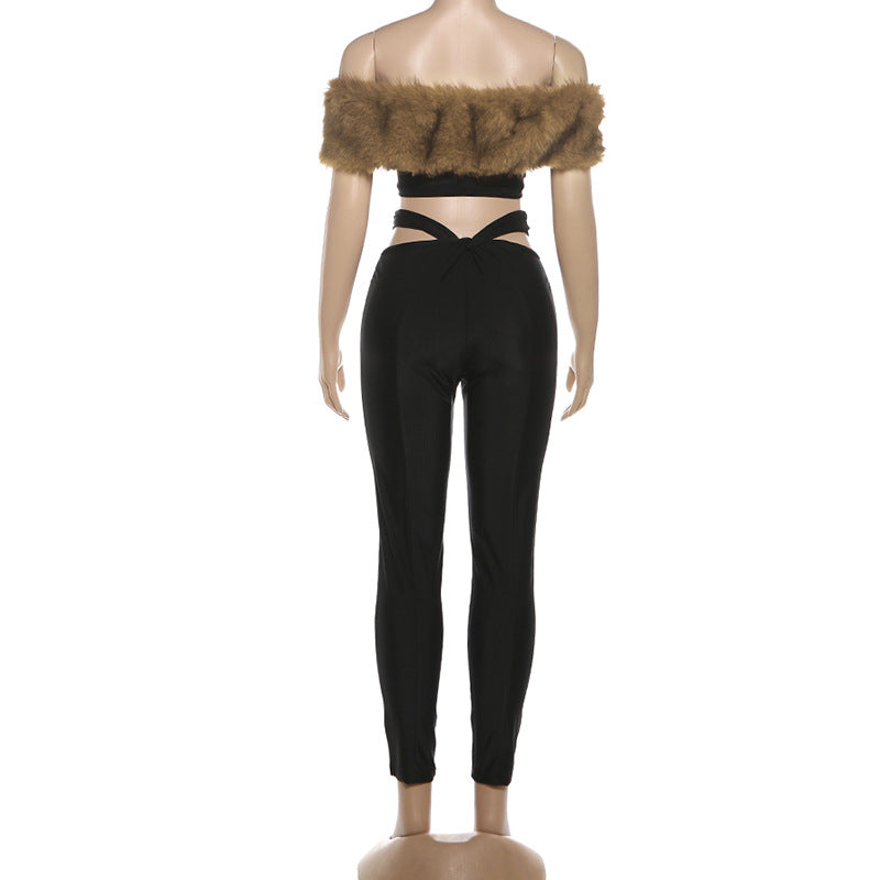 Fluffy hollow out sweetheart neck low rise pant set  | Festival Outfits Women