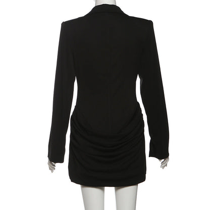 Long sleeve ruched deep v neck solid mini dress  | Festival Outfits Women