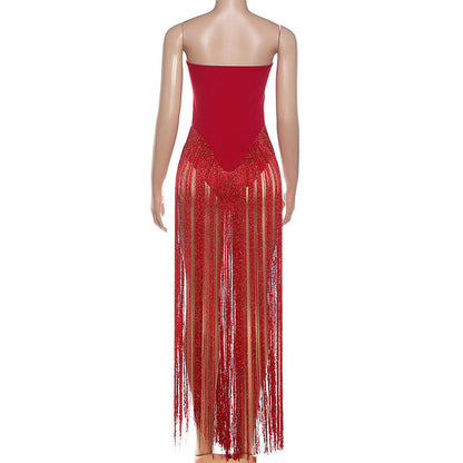 Tassels button backless solid tube bodysuit  | Festival Outfits Women