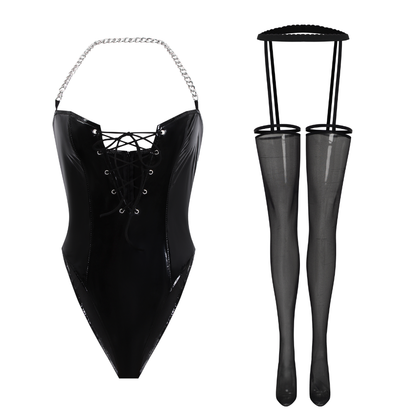 Halter metal chain self tie backless bodysuit  | Festival Outfits Women