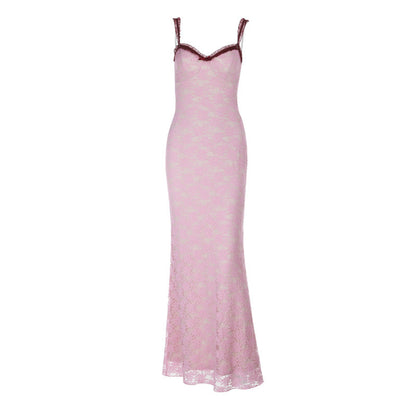 Bowknot lace ruffle v neck cami maxi dress  | Festival Outfits Women