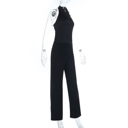 Halter backless solid button pant set  | Festival Outfits Women