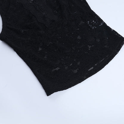 Lace hollow out sleeveless solid cut out top  | Festival Outfits Women