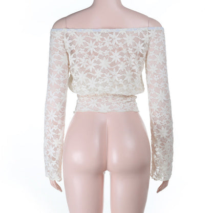 Long sleeve lace off shoulder solid top  | Festival Outfits Women