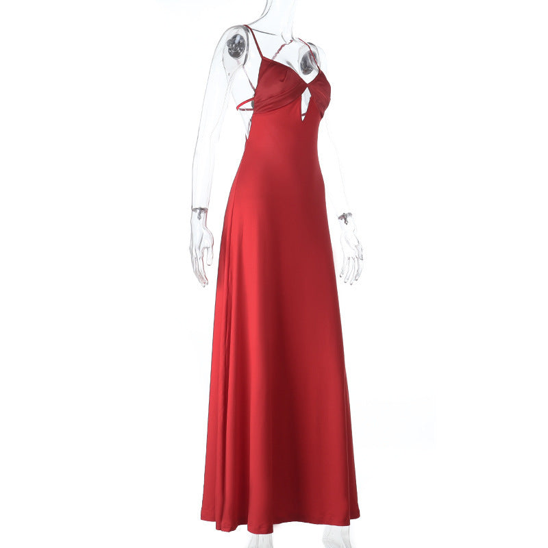 Hollow out v neck backless solid cami cut out maxi dress  | Festival Outfits Women
