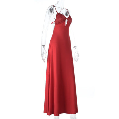 Hollow out v neck backless solid cami cut out maxi dress  | Festival Outfits Women