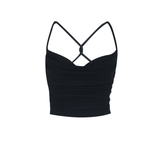 Cross back cowl neck backless solid cami top  | Festival Outfits Women