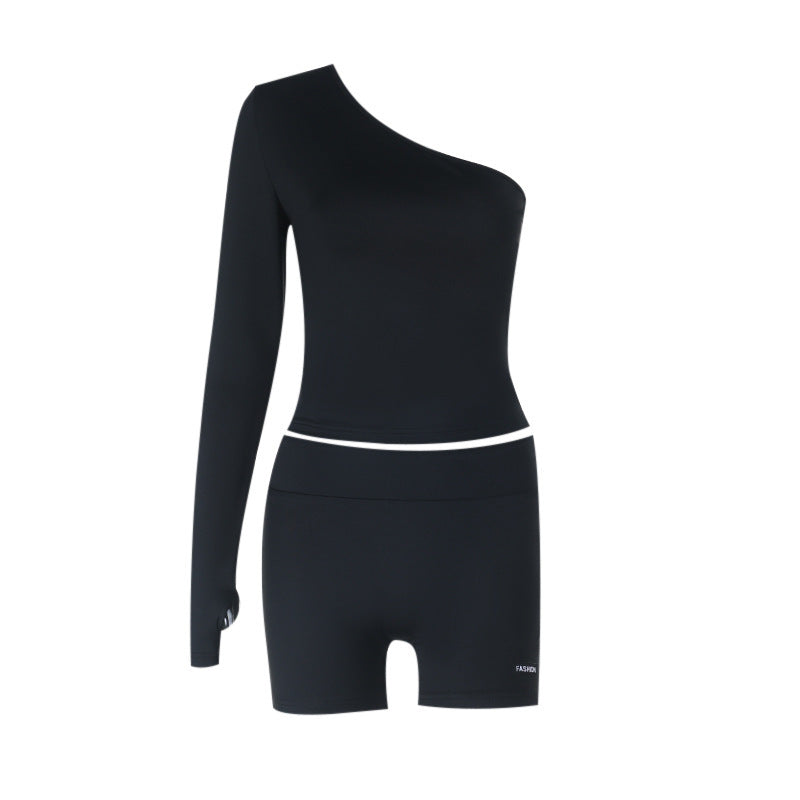Long sleeve gloves one shoulder irregular pant set  | Festival Outfits Women