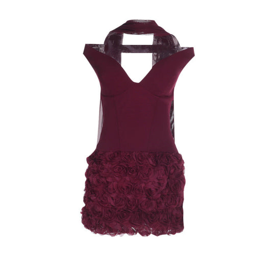 Off shoulder flower applique zip-up mini dress  | Festival Outfits Women